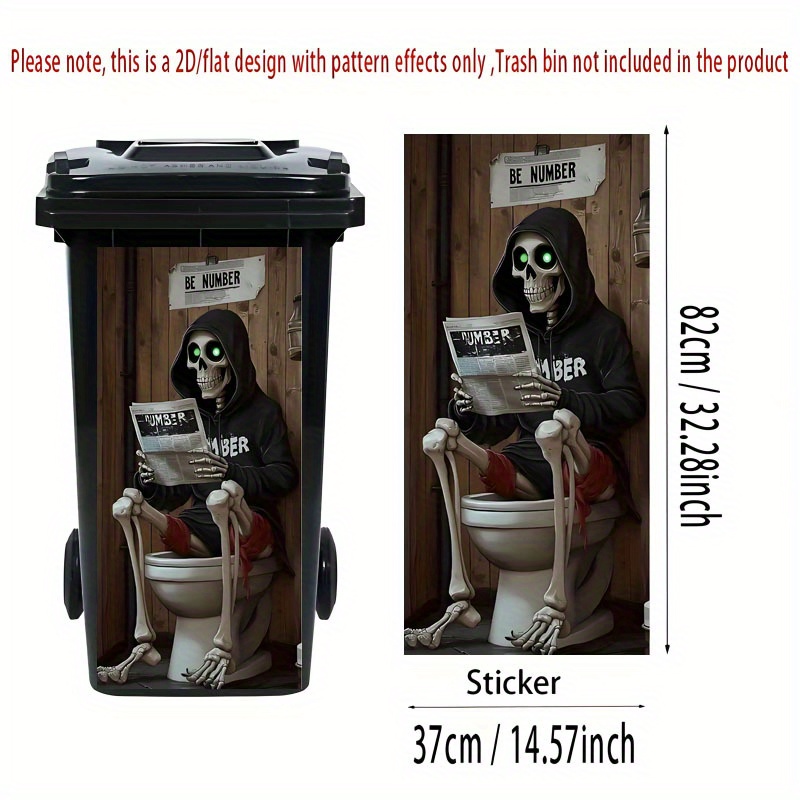 Image of 2d Flat Printing 1pc Trash Can Sticker 37×82cm Eerie Reading Newspaper Theme Design Self-adhesive Wallpaper For Kitchen Bin, Wall Decoration Suitable For Garbage Bins And Home Decor, 2d Flat