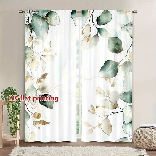 2d flat 2d flat 2d flat 2pcs 2d printed 21 65x59in 55x150cm elegant eucalyptus leaf print curtains lightweight rod machine washable semi transparent polyester for bedroom living room kitchen outdoor decor