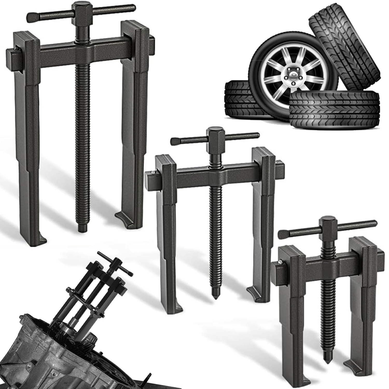 Image of Two-jaw Bearing Puller Set, 3pcs Dual-jaw Puller Kit 3/4/6 Inch 20-85mm, Gear Puller With Thin-jaw Flywheel Puller, Inner Outer Wheel Extractor Tool For Bearing And Gear Removal