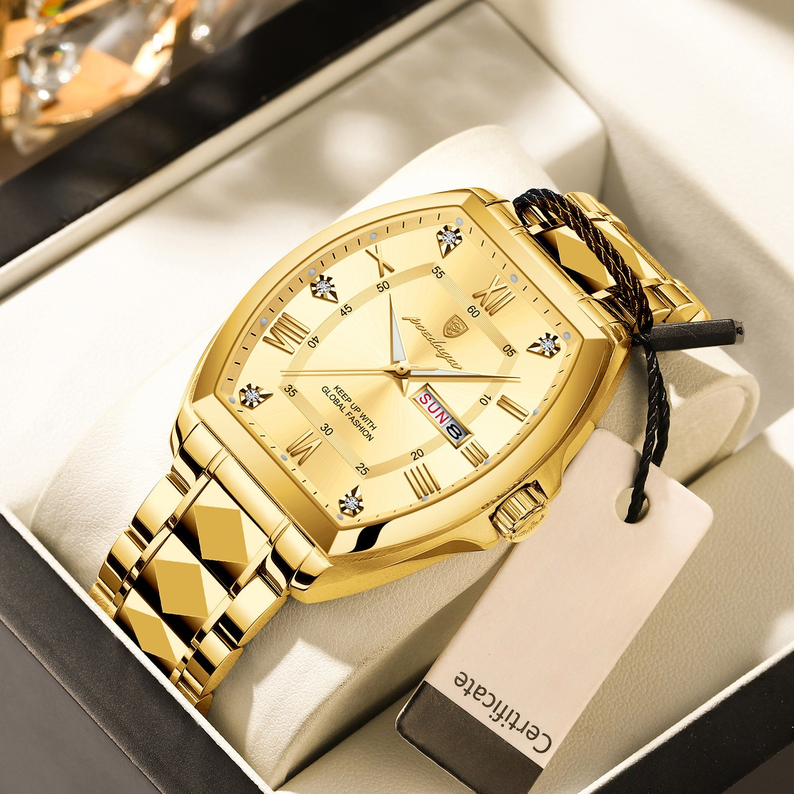 luxury square mens watch elegant green dial   hands dual calendar   automatic mechanical movement formal everyday jewelry ideal gift for birthdays anniversaries business professionals students luxury watch for men bling watch business wristwatch   embellished details 3