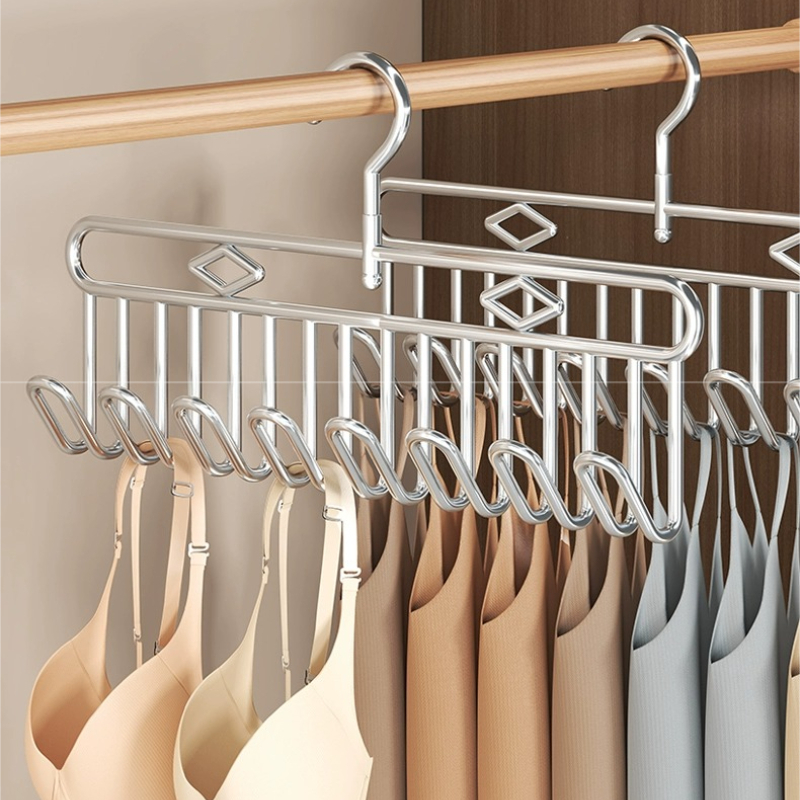 a clothes hanger made of stainless steel that serves as     organizer for your closet bathroom or laundry area this versatile hanging rack is perfect for storing hats socks underwear ties drying racks Product details 1