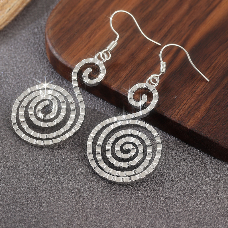 Women's Vintage Copper Silvery Textured Spiral Earrings