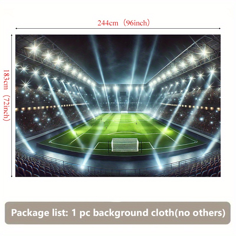 TEMU 8x6ft Vivid Football Stadium Backdrop Banner - Rainy Night Scene With Illuminated Field & Fans, Polyester Wall Decor For Living Room, Bedroom,