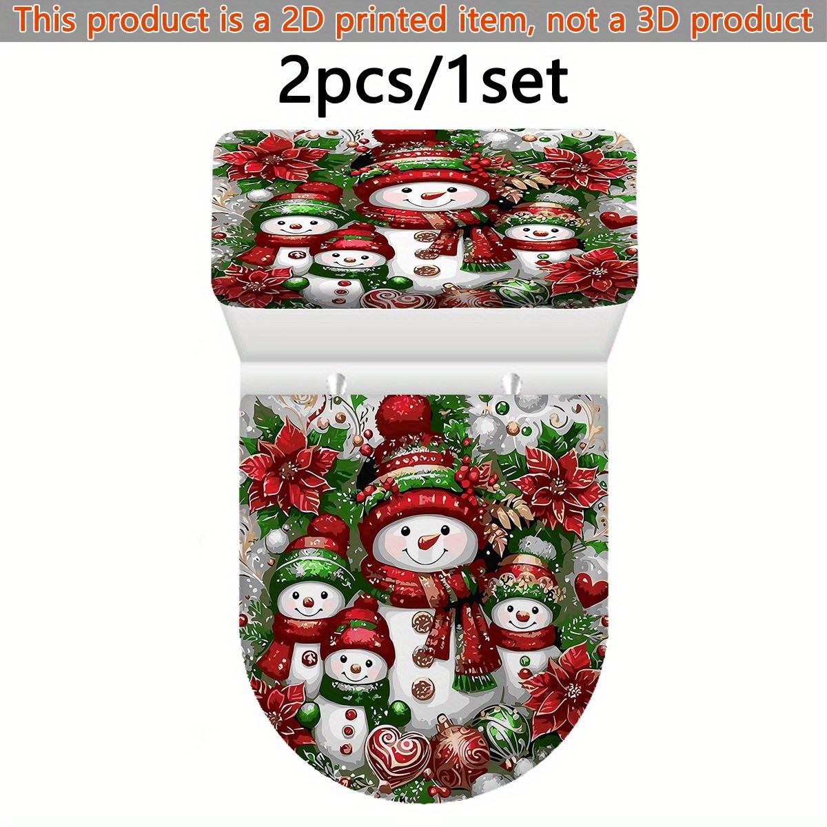 TEMU Kit de housse d'abattant de toilette 1 pièce de neige de Noël d'hiver, ensemble de décoration de fêtes avec housse de réservoir et d'abattant de