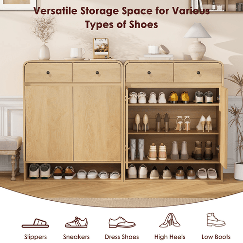 natural oak large shoe cabinet with adjustable shelves 2 drawers freestanding organizer suitable for entryway hallway bedroom living room shoe rack with shelf large capacity shoe shelf for home decor gifts