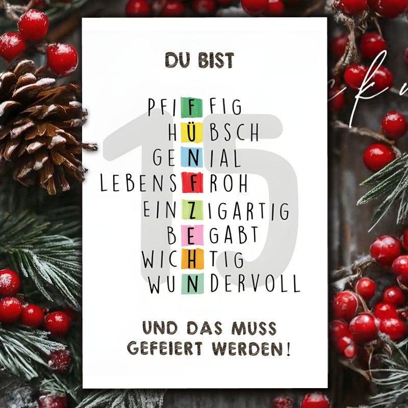 E-shop Deutsches buntes Puzzle 15. Geburtstag Karten Geschenk 1 Stück Bunte Puzzle Deutsche 15. Geburtstag Karte, zum Gratulieren zu Weihnachten,