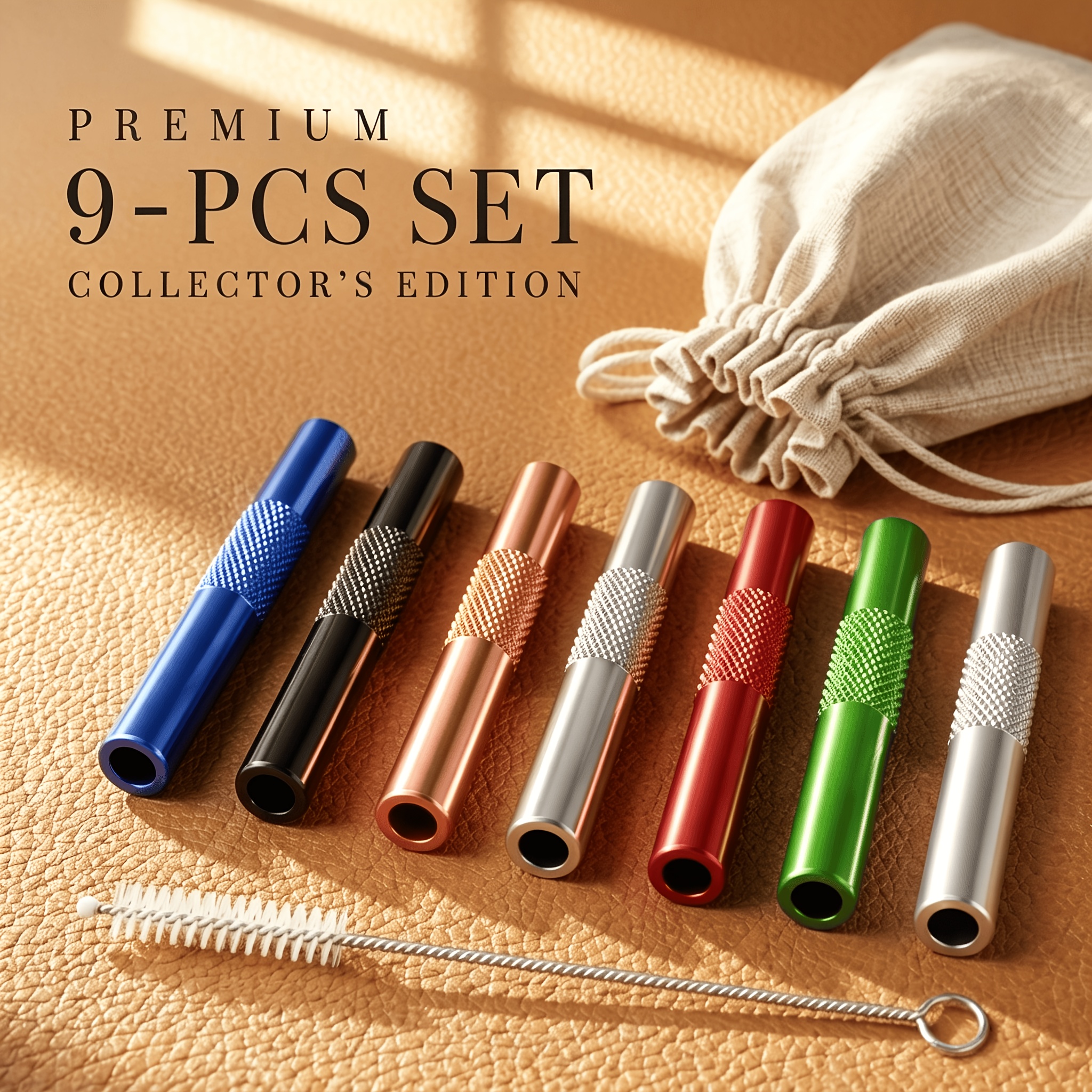 TEMU 9pcs 9x70mm Aluminum Alloy Repair Tool Set, Lighter Accessories, 7 Multi-colored Knurled Metal Handles, With 1 Storage Bag And Hardware