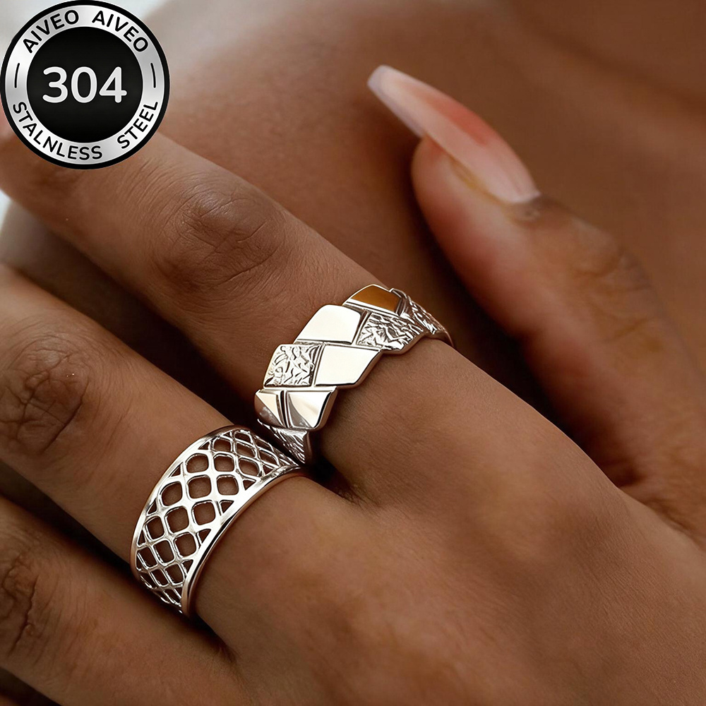 2pc Golden Stackable Open Ring Set, Stainless Steel