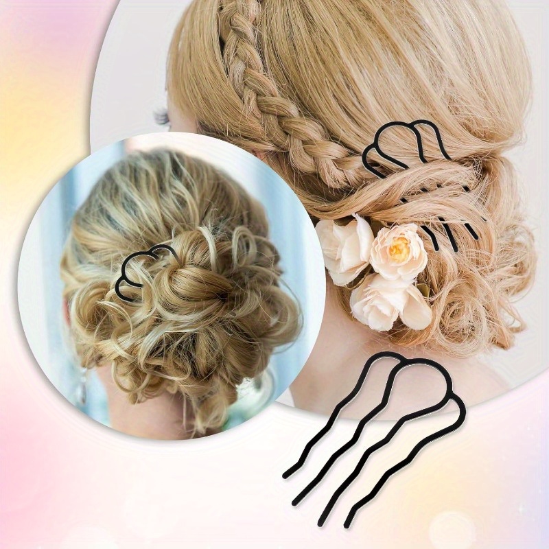 24  hair fork clip hair side combs buns pins u shape updo sticks twist hair combs decorative for women hair styling tool accessories black Product details 4