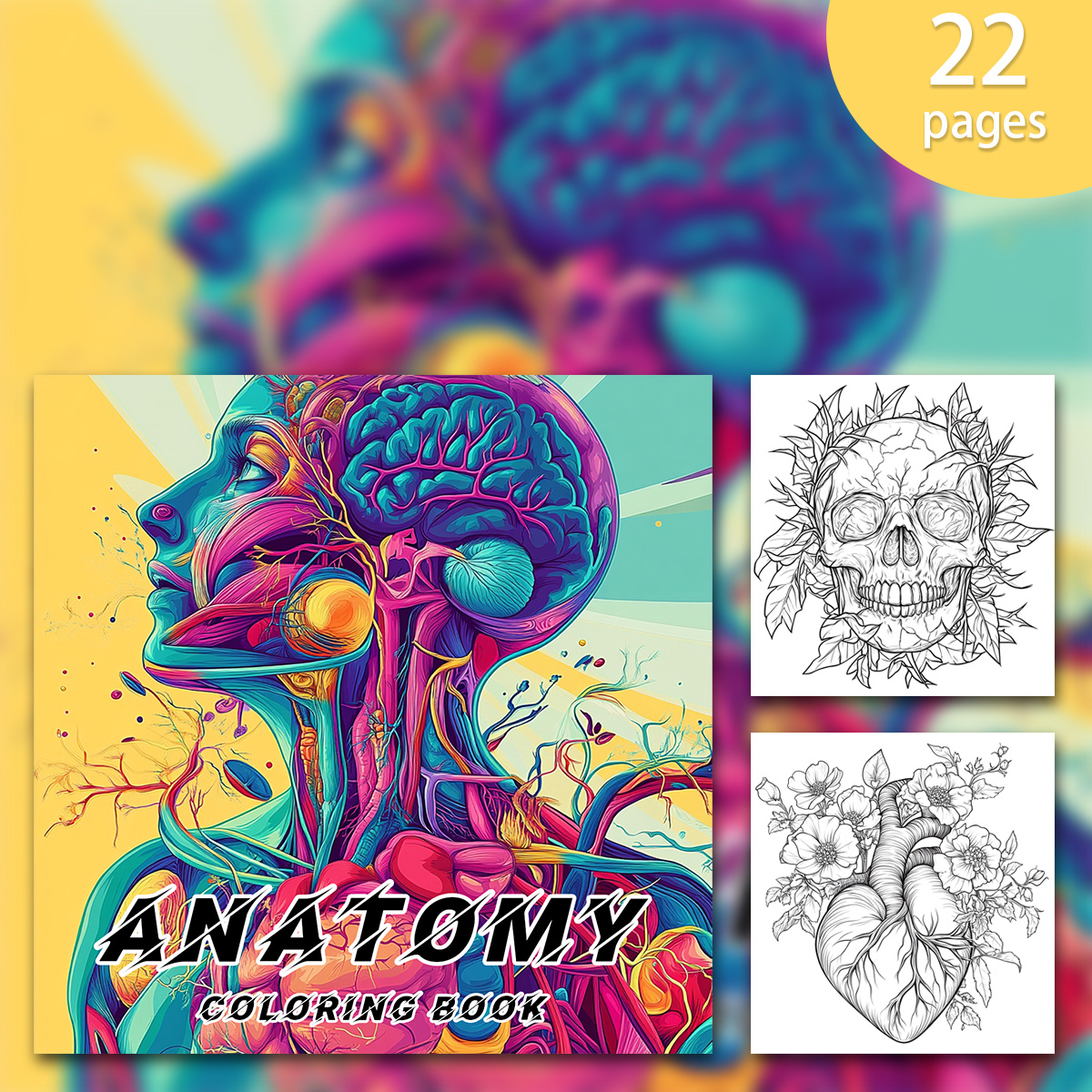 

Deluxe Anatomy Coloring Book - 22 Pages, Unique Cover Design, Relax | Ideal Gift For Teens & Adults On Valentine's, Christmas, Halloween, New Year, Back To School & More