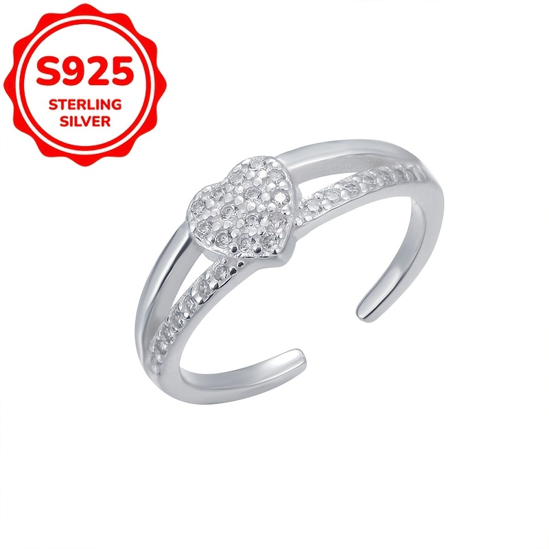 TEMU 1pc Women's Fashion Heart Toe Ring, S925 Sterling Silver With Cubic Zirconia Inlaid, Adjustable Toe Ring, Jewelry Gift For , Party Favors, Daily