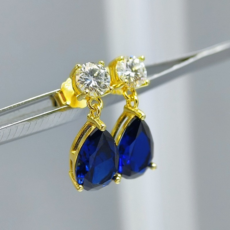 Women's 925 Silver Blue Teardrop Drop Earrings, Versatile Jewelry