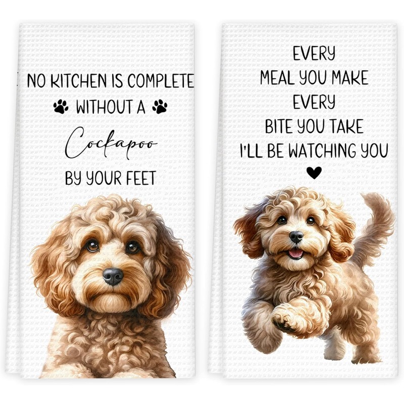 TEMU Cockapoo Kitchen Towel Set Pattern Printed Kitchen Towels, Cleaning Cloths, Neighbor Gifts, Mother Gifts, Birthday Gifts, Sweet Housewarming