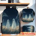 2d flat 1pc 3pcs pocket backpack with two ghosts in a wheat field at night lightweight durable casual lunch bag pencil case adjustable shoulder straps zipper closure polyester lining for daily backpack for school design 2d flat
