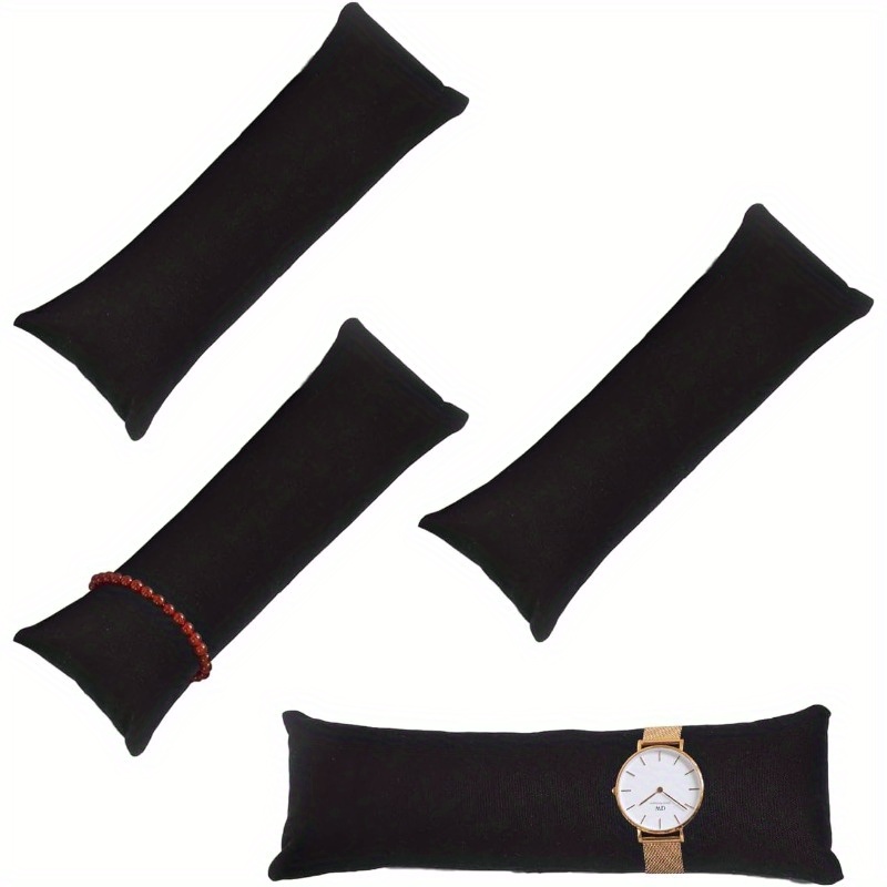Image of 4 Pack Long Watch Pillow, Black Velvet Bracelet Bangle Cushions Display Pillows For Watch, Bracelet, Bangle And Necklace Organizer, Jewelry Towers