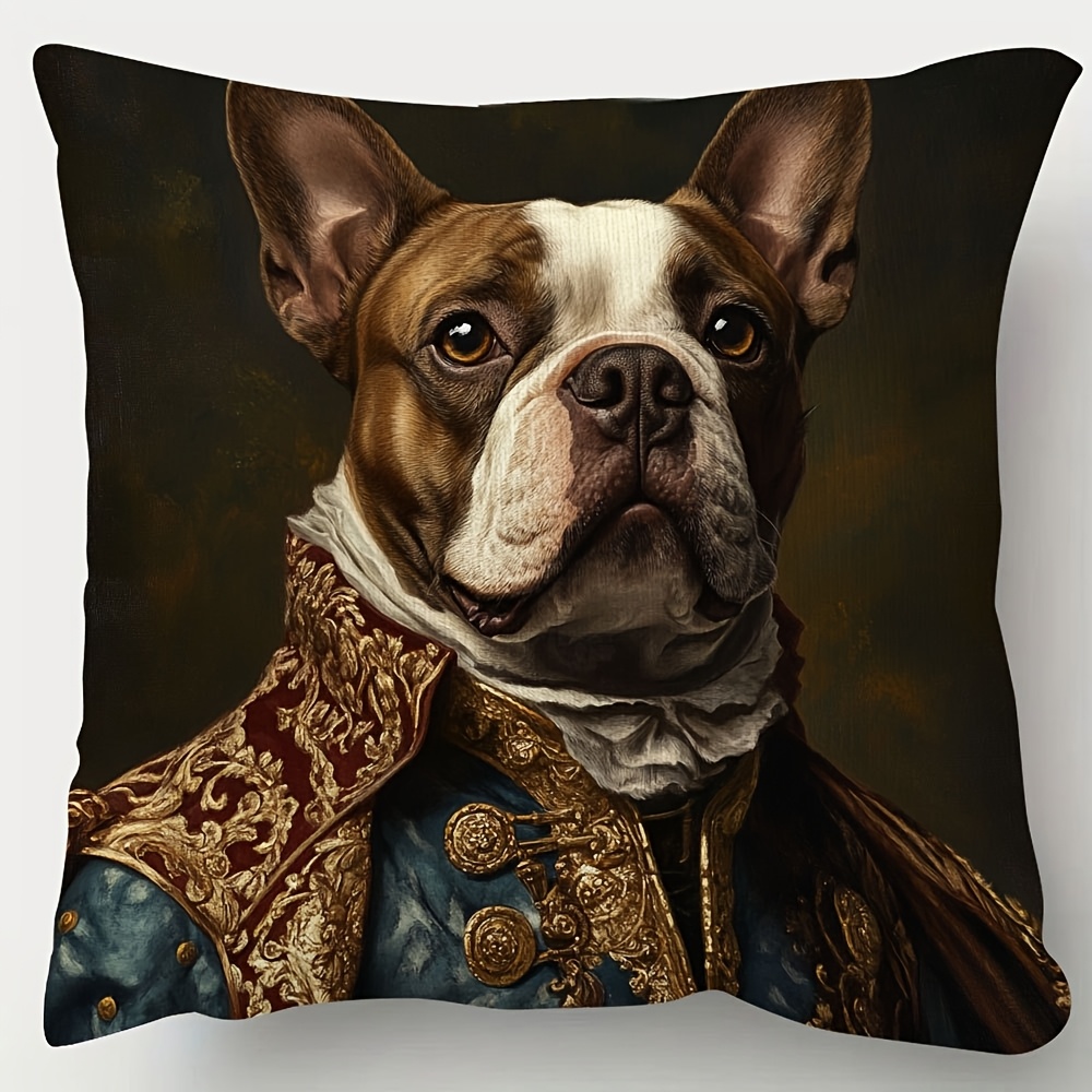 TEMU A Decorative Cushion Cover Featuring A Victorian-style French Bulldog, A To Your Sofa, Bedroom, Or Office. This Retro Animal Pillow Cover Comes