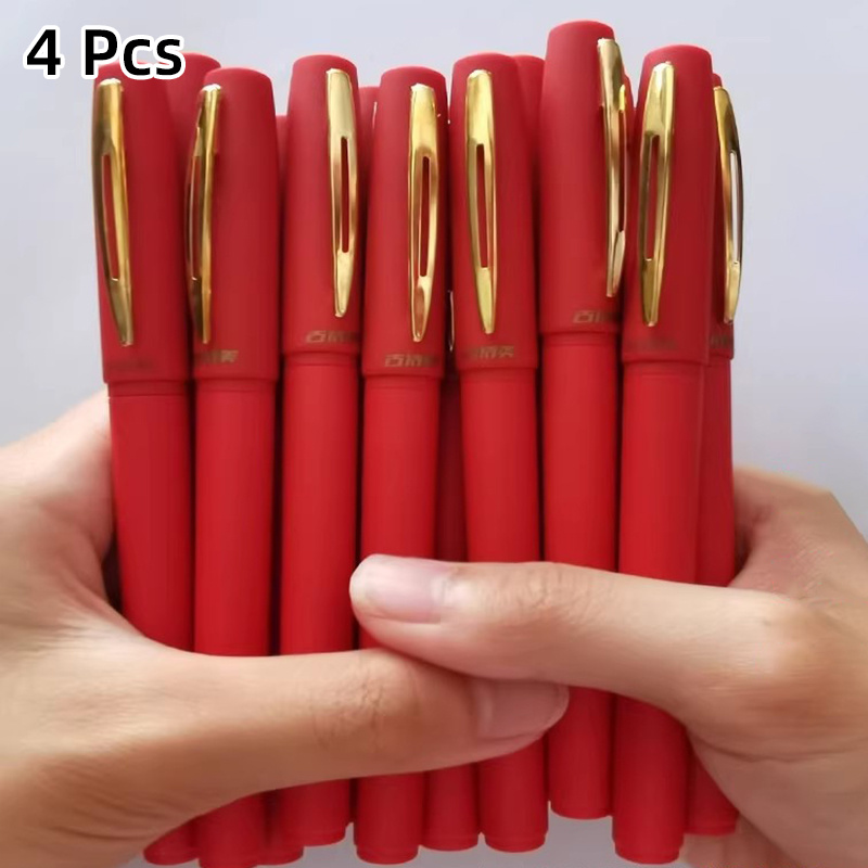 Image of 4-pack 0.7mm High-capacity Red Ink Gel Pens, Smooth Writing Quick-drying Signature Pens, Brush Pens, Ideal For Smooth Writing, Correcting, And Marking In Diaries And Office Stationery