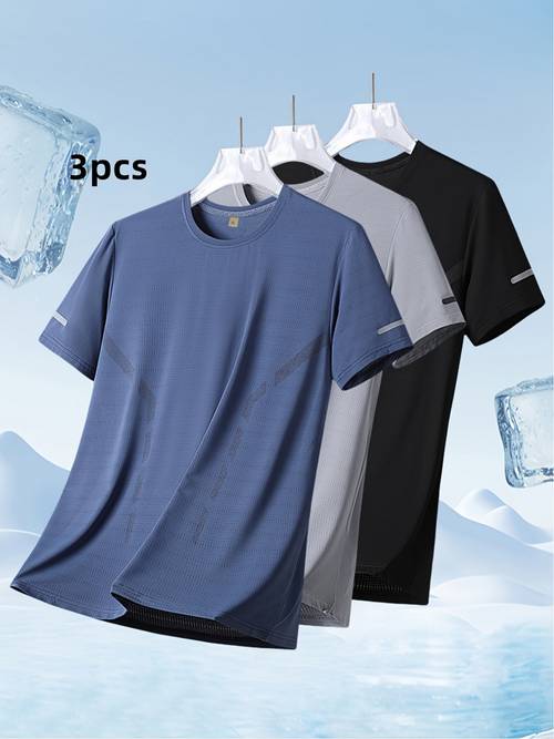 3pcs quick dry ice silky fiber t shirt suitable for running gym training breathable athletic shirts with round neck cool comfortable short sleeve tops for teen spring summer fall workout wear hand washable for teenager
