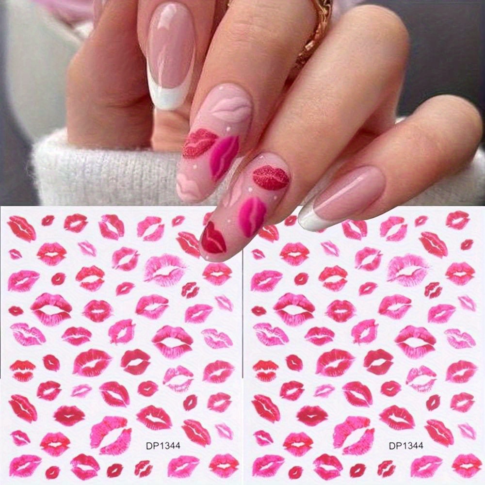 3pcs & Kiss Print Nail Art Stickers - Self-adhesive, Matte End Decals For Easy , Single Use Perfect For Valentine's Day Or Special Occasions