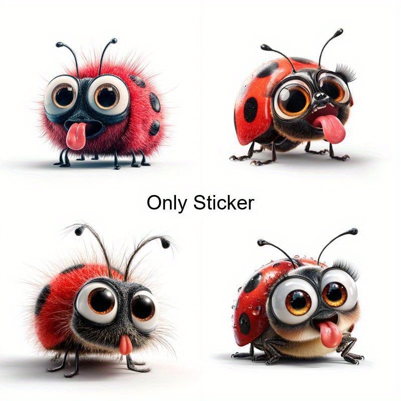 2d Flat Stickers Featuring A Of Cartoon Ladybug Designs, High Film With Double-sided Printing , Scratch-resistant Stickers, Motorcycle Stickers, Car Bumper Stickers, And Body Decoration Stickers