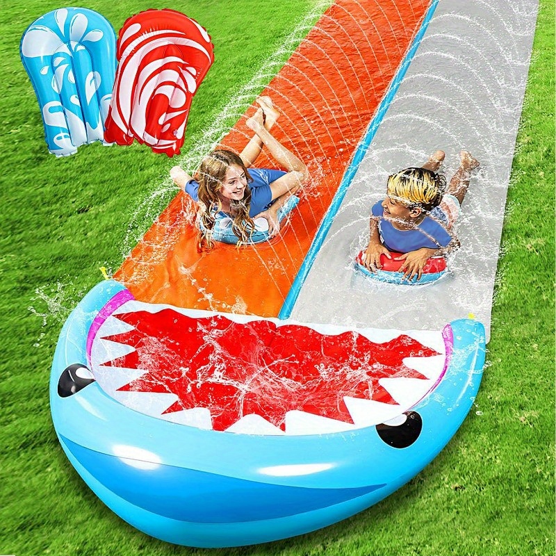   32 5ft 22 5ft double   water slide with 2 inflatable boards lawn water summer toy for kids adults backyard outdoor   summer party games activities inflatable water slide