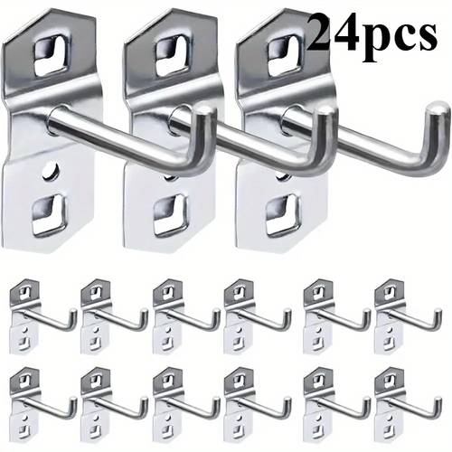 item picture 24 metal nail hooks wall mounted square hole tool and accessory organizer sturdy metal construction space saving storage solution suitable for home and garage garage organization stylish sturdy structure tool hanging organizer