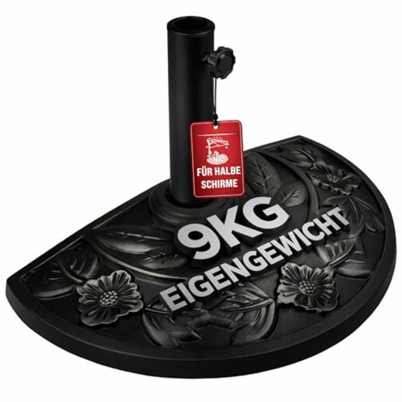 Image of Parasol Stand Semi-circular Balcony Patio 9kg Black Cast Look Weatherproof Umbrella Stand Balcony Umbrella Patio Umbrella Stand