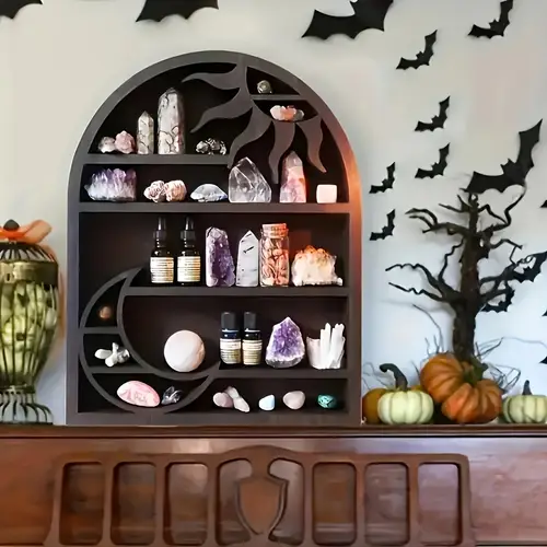 sun wooden wall shelf bohemian style rack for aromatherapy candles stones and home decor living room or halloween themed spaces aromatherapy candle holder moon and mystical aesthetic moon decor
