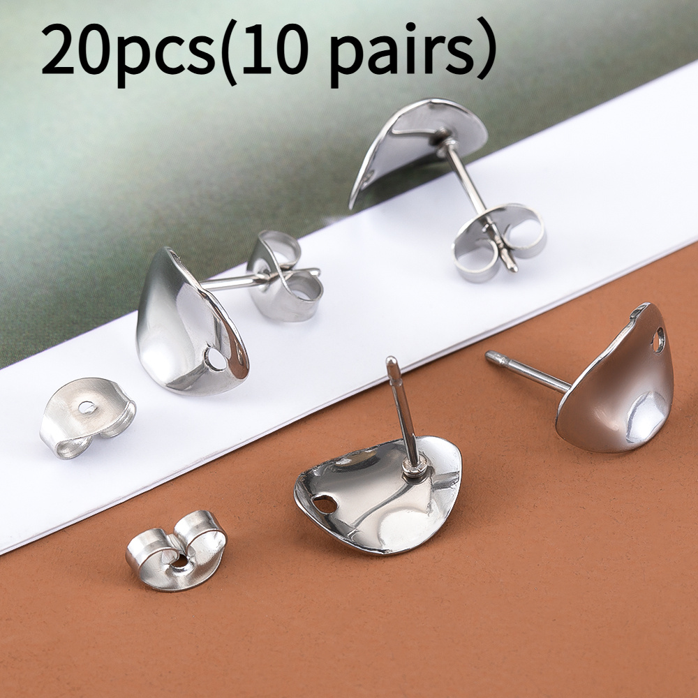 Image of 20pcs Stainless Steel Ear Stud Accessories, Fashion Earring Rack For Women's Jewelry Making
