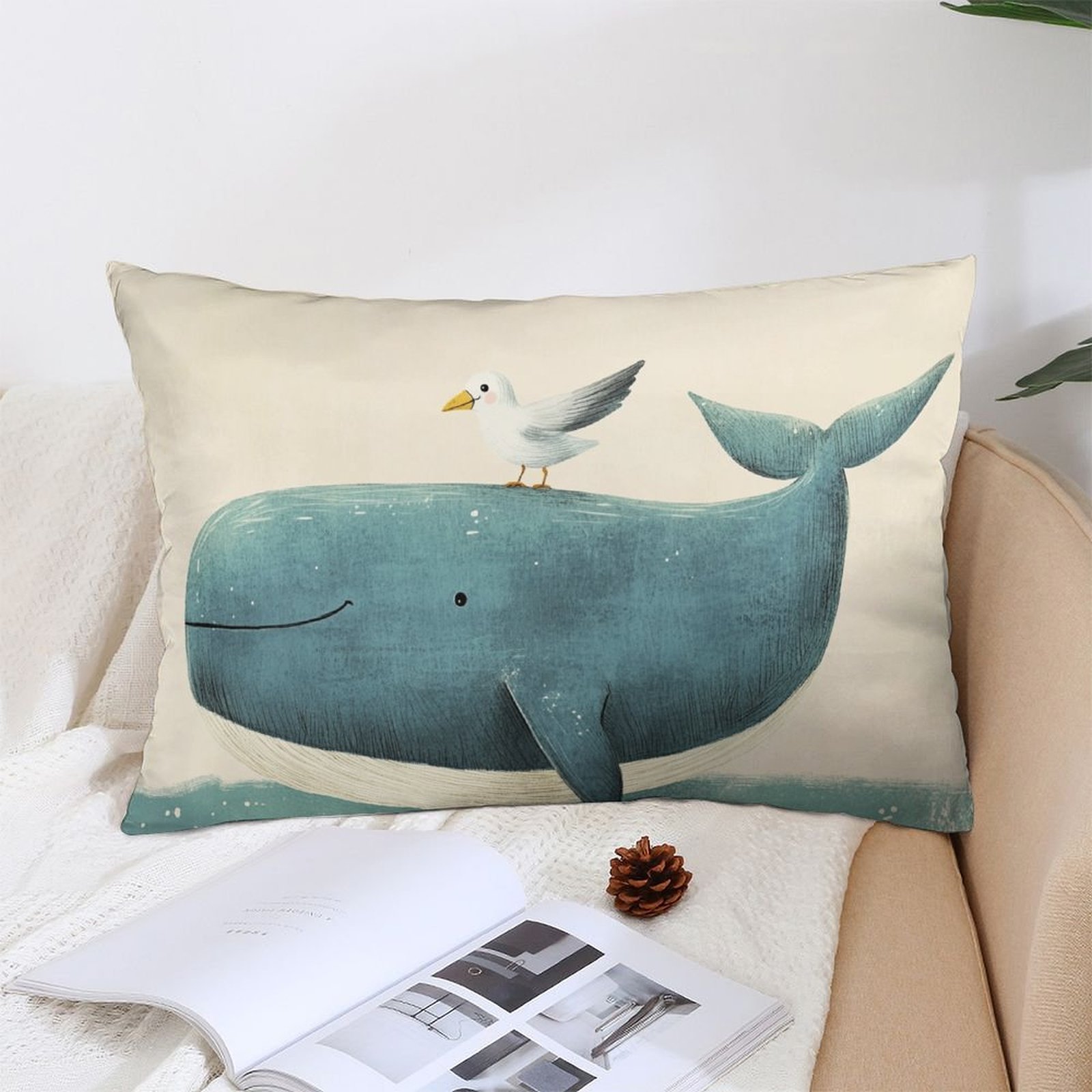 TEMU 1pc Pillowcase, And Seagull Pattern Pillowcase – Soft And Smooth Polyester Short Plush Fabric, Single-sided Printed Pattern, 30cm*50cm, With