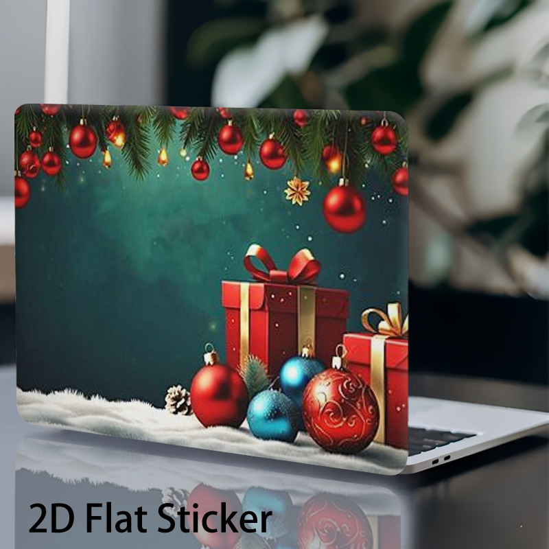 item picture 2pcs 2d flat sticker laptop skin stickers   gift box decoration full coverage anti scratch protective case   colorful ball self   art sticker durable pvc material pine branch and   winter atmosphere