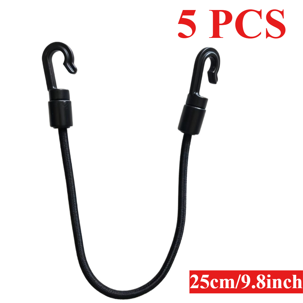 TEMU 5pcs 25cm/50cm/100cm Size Thickened Heavy Duty Elastic Bungee Cord Integrated Plastic Hooks For Home Outdoor Use Bike Car Tent Kayak Cargo
