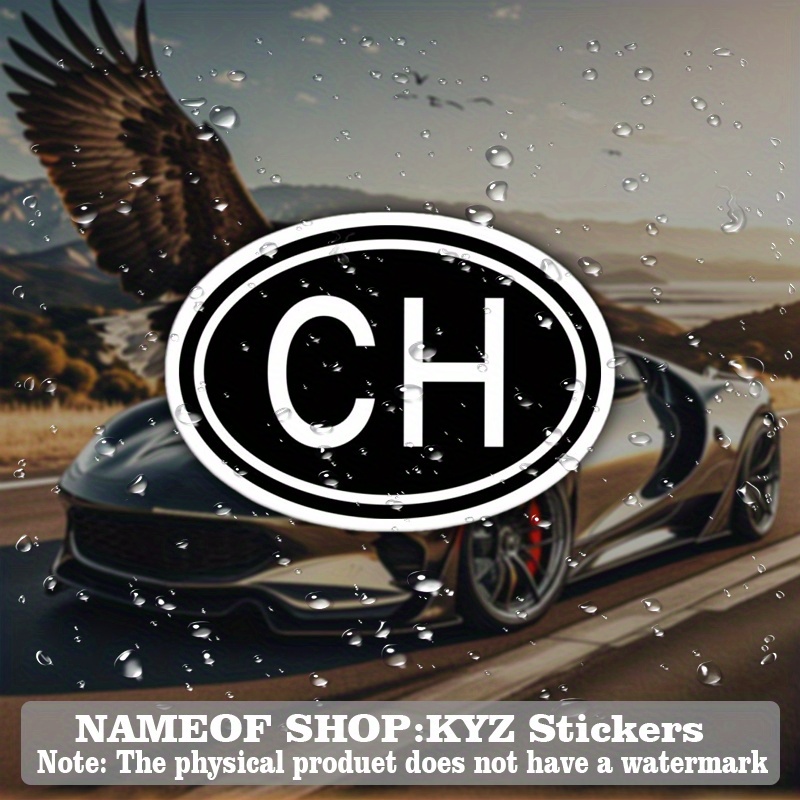 3-zoll ch initialen   ovaler weißbuchstaben vinyl-aufkleber, 1 stück  -thema autoaufleger für stoßfänger, motorrad laptop wasserbecher selbsthaftend wetterfest sonnenschutz  