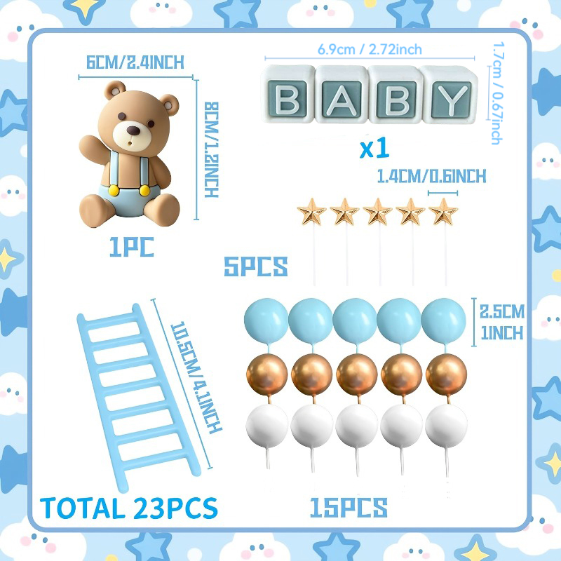 TEMU 23 ensembles de kits de décoration de gâteau pour fête d'anniversaire, figurines de gâteau d'ours, adaptés aux fêtes d'anniversaire de bébé, aux