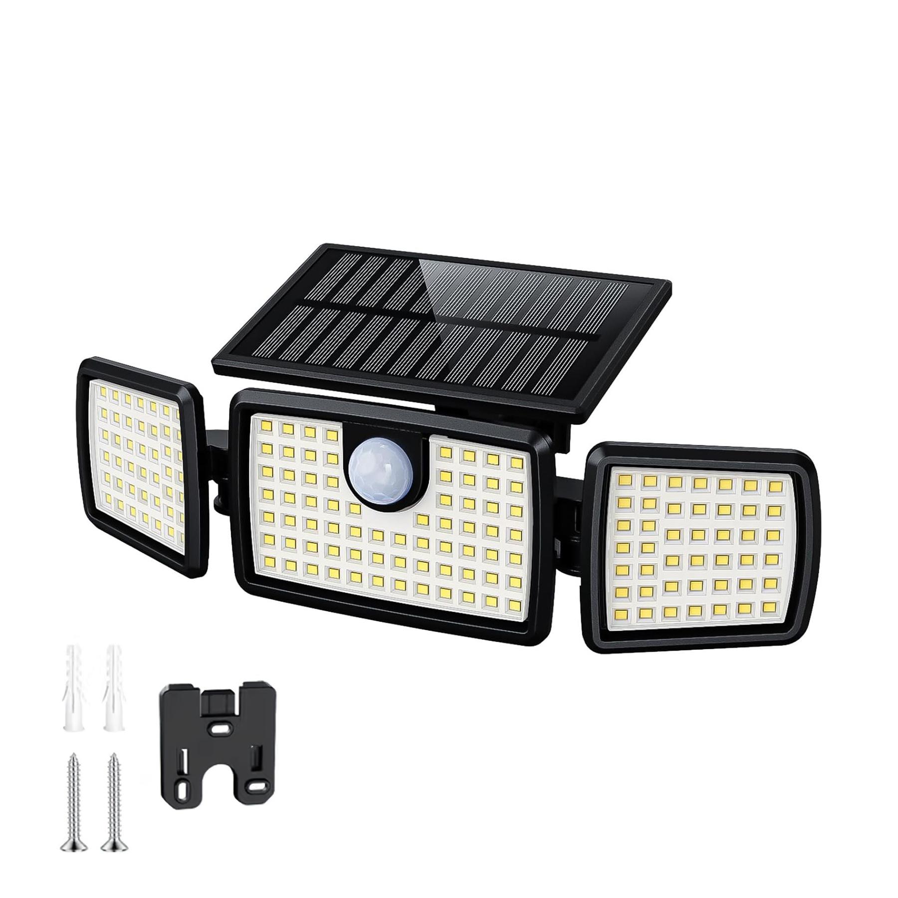 TEMU 2pcs 3000lm Solar Lights For Outdoors With Motion Sensor, 3-head 270° Wide Angle Security Lights, Ip65 Solar Lighting With 3 And Remote Control,