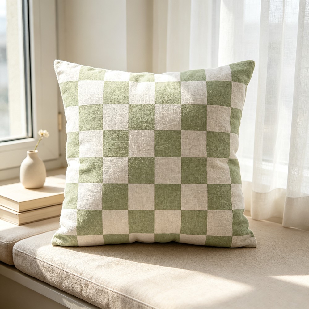 TEMU 1pc Sage Green And White Checkerboard Throw Pillow Cover, Decorative Cushion For Sofa Couch Bedroom Living Room Home Decor, No Pillow Insert,