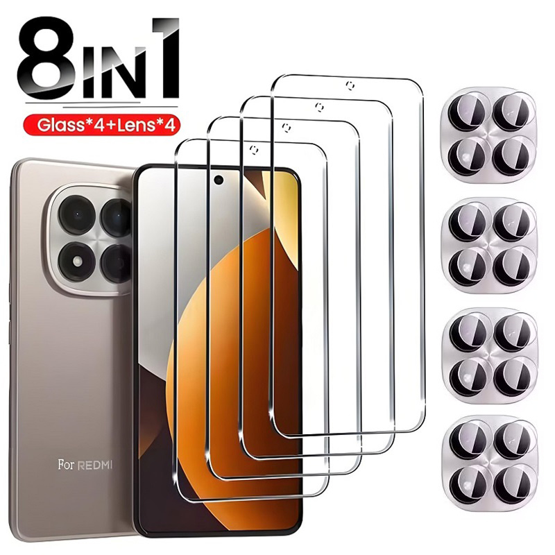 8in 1 4pcs Hd Tempered Glass Screen Protectors With 4pcs Clear Camera Lens Protector Suitable For Xiaomi Redmi Note 15 Pro 5g Full Coverage Protection Films