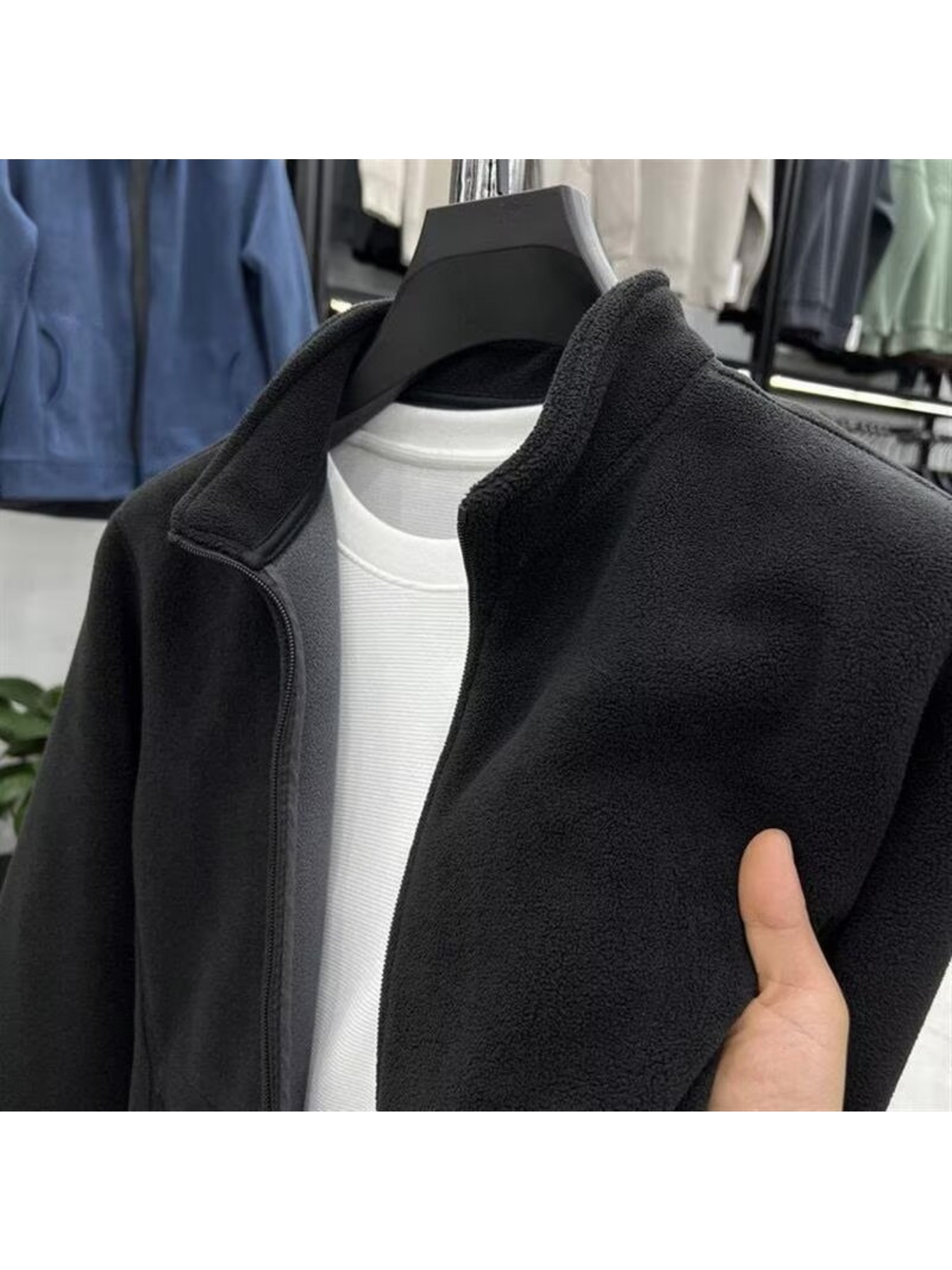 mens zip up hoodie coat jacket loose fit stand collar   outerwear for fall winter