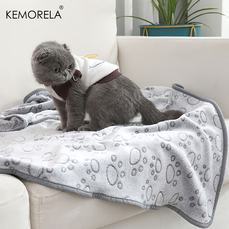 TEMU Kemorela Soft Flannel Pet Blanket For Dogs And Cats, Machine Washable Polyester, Thickened Warm And Comfortable, Paw Print Design, Dog Sleeping