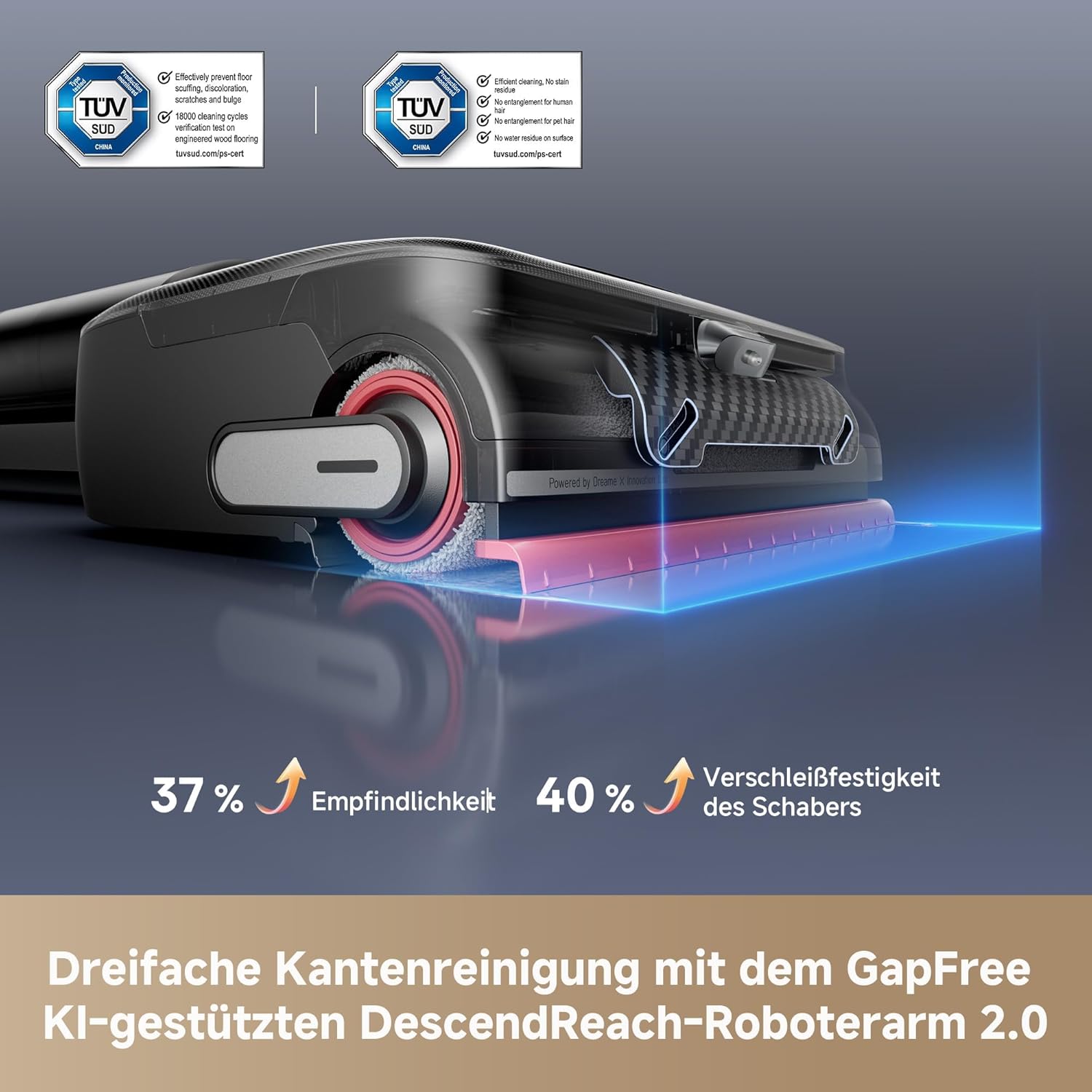 E-shop Dreame H11 Kern Nass-Trocken-Staubsauger, 6KPa 1.5W MAh 22min Laufzeit 170W, Kantenreinigungsbürste Selbstleuchtendes Display Kabellos für