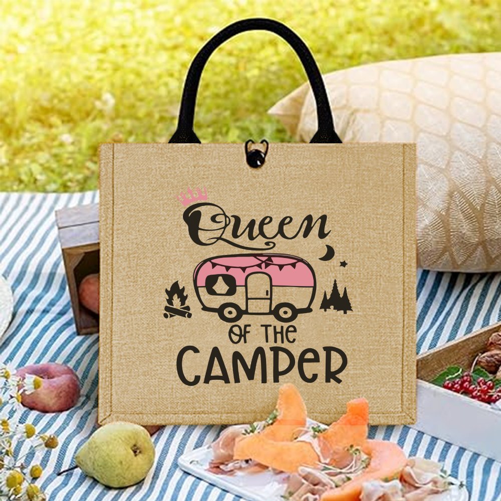 TEMU Funny Camp Tote Bag, 's Gift, Camping Bus Printed Handbag - Large Capacity, Trendy , Durable Jute Bag For Outdoor Picnics, Parties, Travel, And