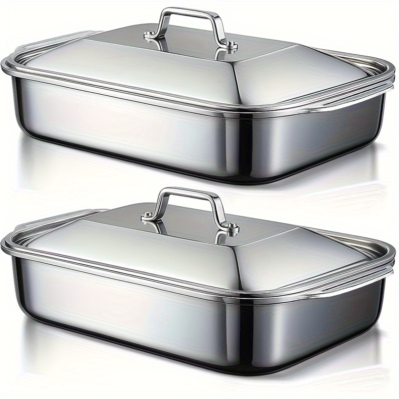 Image of 4pcs Set( Pots+ 2 Lids)- 16.1-inch Deep Dish With Handles For Dessert, Bread, Seafood-barbecue, Buffet, Perfect For Outdoor Grilling, Camping, And Oven Use- Great For Holiday Parties And Gifts