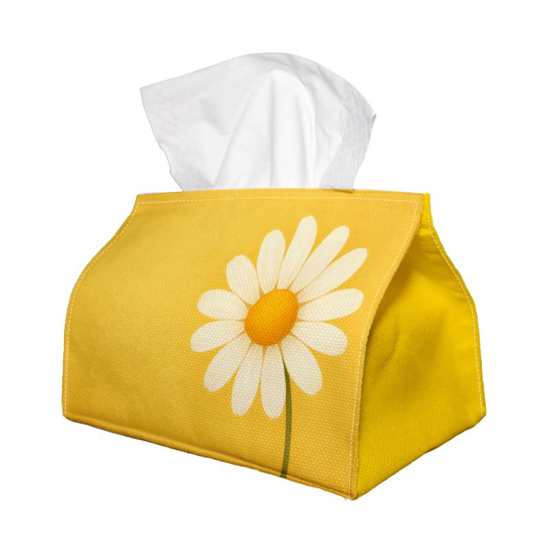 TEMU 1pc Tissue Box With Daisy Illustration On Minimalist Botanical - Multifunctional Napkin Dispenser For Home, Party, Car Decor - Decorative Tissue