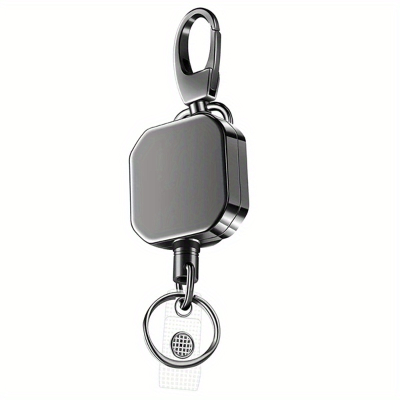 TEMU 100% Authentic And Authentic Product Durable Alloy With Badge Reel, 27.6inch Steel Wire Rope, No Plating Unwoven- Black