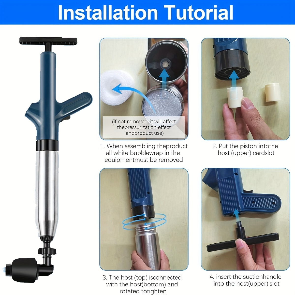 high pressure air toilet plunger set with stainless steel snake impact wave drain cleaner for kitchen sink bathroom and pipe blockages no battery needed 8