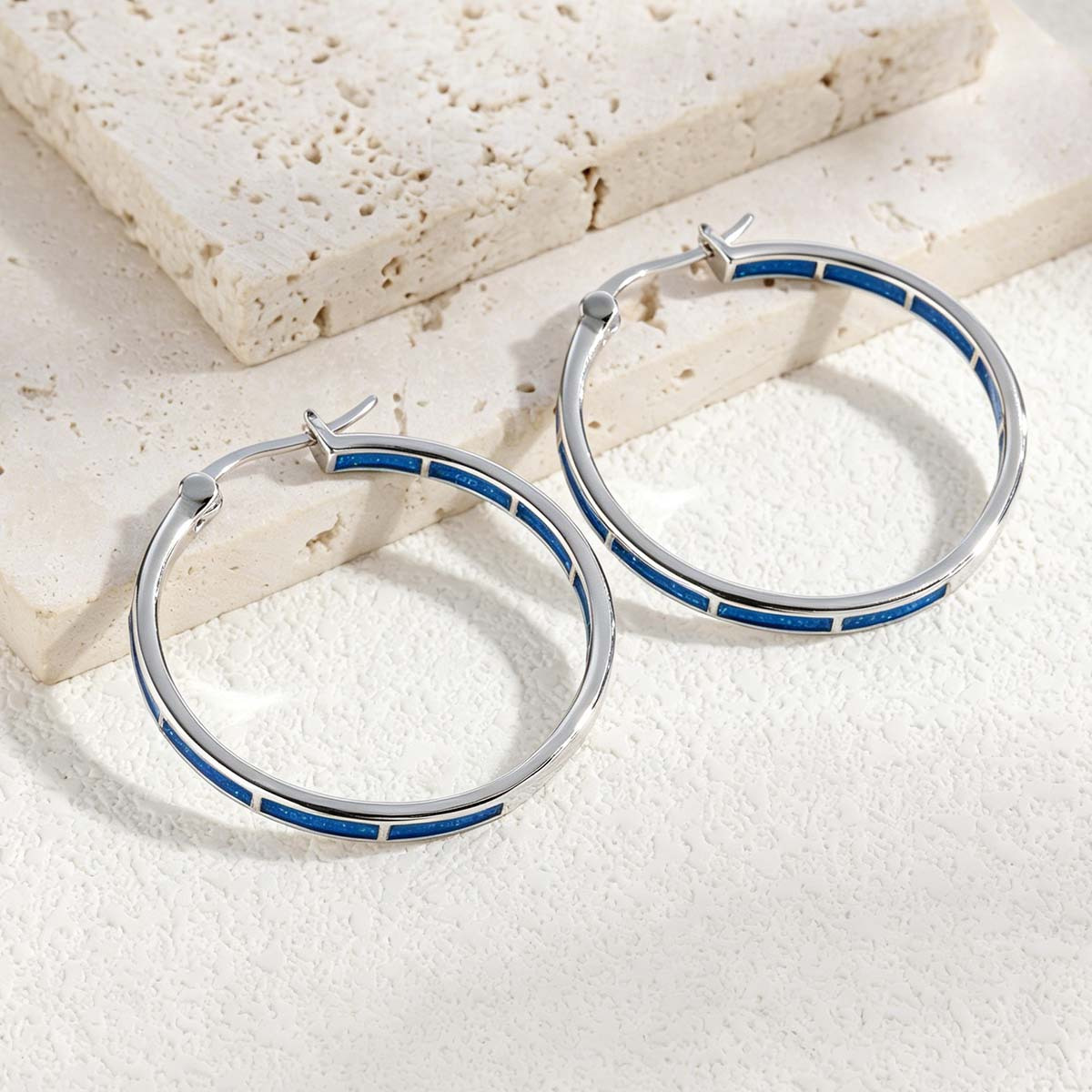 Women's Retro Style Royal Blue Enamel Large Hoop Earrings