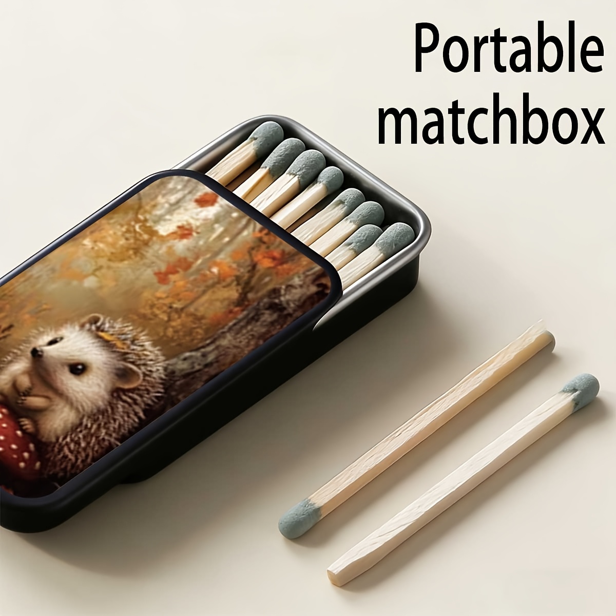 TEMU Adorable Cartoon Hedgehog With Metal Tin Matchbox (matches Not Included) - Rustic-style Iron Mini Storage Box Featuring A Cute Hedgehog-shaped