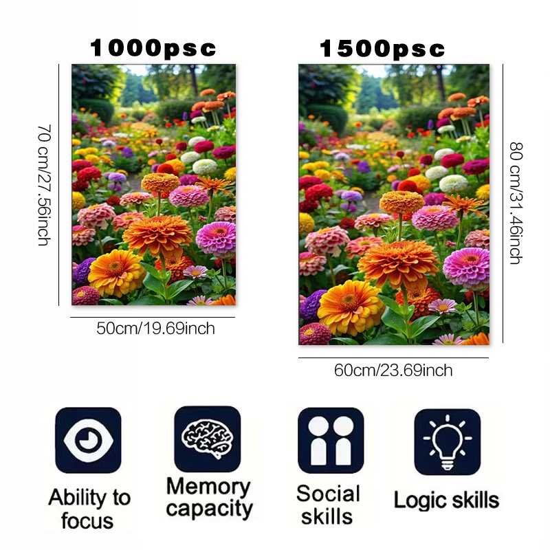 성인용 직소 퍼즐 1000피스/1500피스,   국화睡菜류 꽃과 싱緑한 잎사귀가 있는 생기 넘치고 무성한 만개한 정원 디자인, 판지 소재, 실내 인터랙티브 여가 시간에 적합, 기념일 및 휴일 선물용으로 좋음