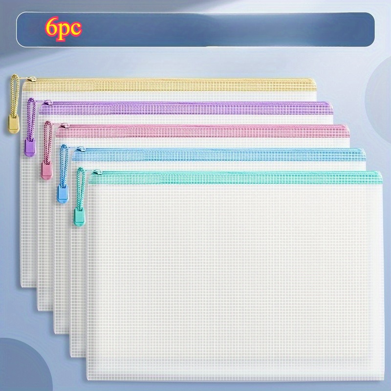 E-shop 6 Stück Hochwertige Transparente Mesh A4 Reißverschluss-Aktenmappen – Großes Fassungsvermögen, Langlebige Dokumentenorganizer, Ideal für Schule,