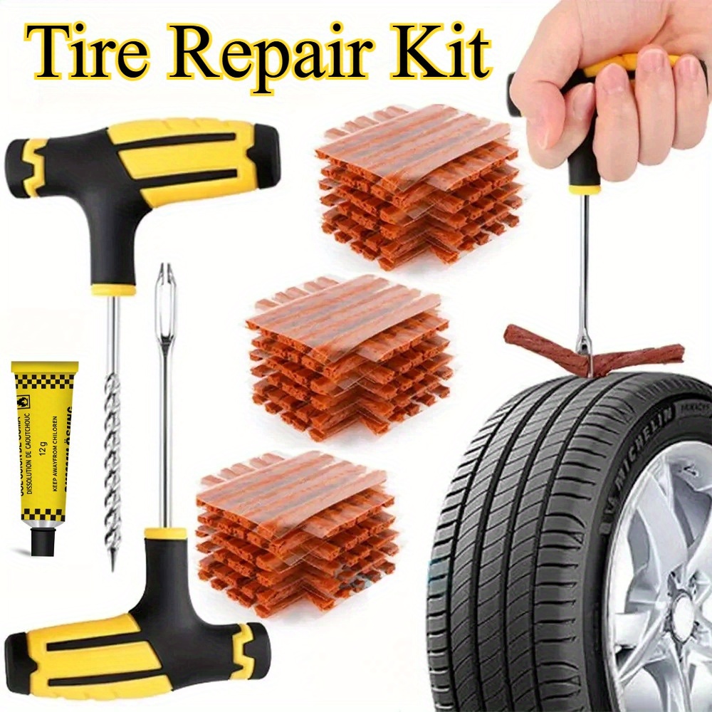 emergency tire repair kit with plug strips spiral probe universal for car truck motorcycle bike portable roadside   tire patch repair kit tire plugs bicycle tire repair   tire changing tools tyre puncture repair   easytouse design   plugs truck drivers car owners